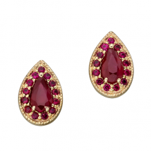  Teardrop Stud Earrings With Ruby In Yellow Gold